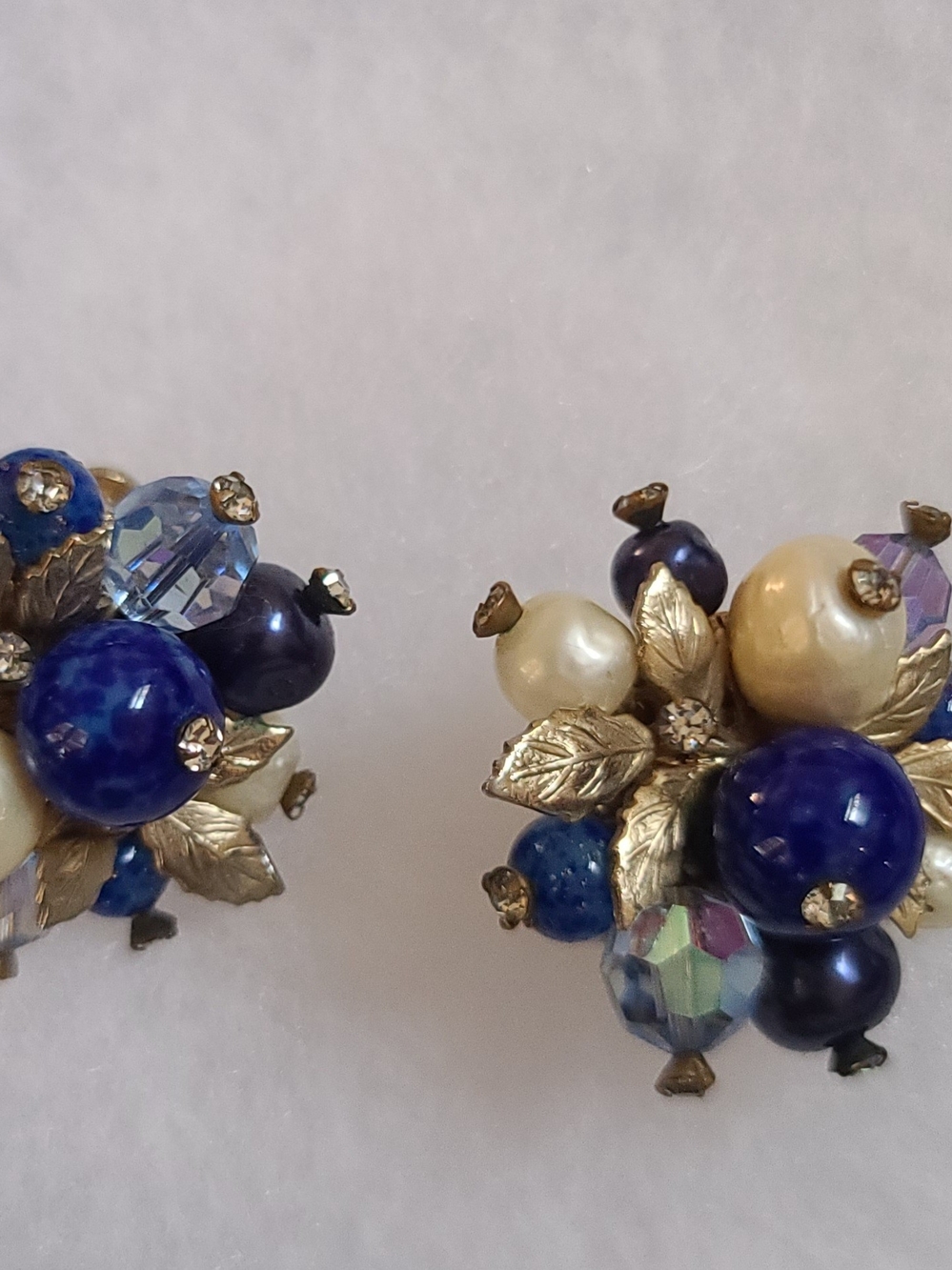 Vintage Vendome Aurora Borealis Crystal Beaded Rhinestone Earrings, Clipo-Ons - Picture 2 of 4